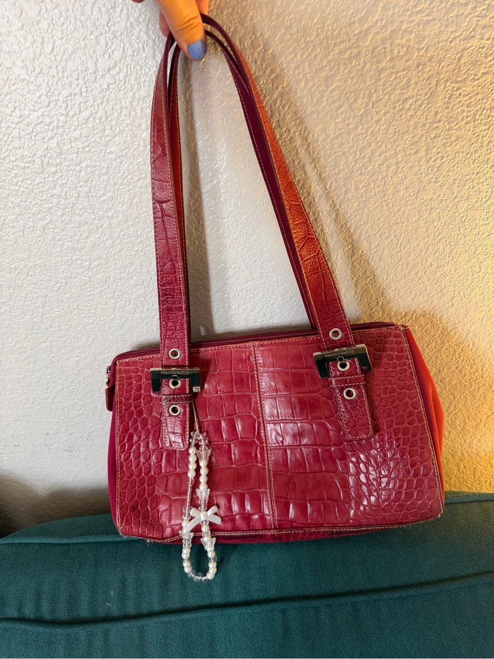 Women’s Red Croc-Embossed Shoulder Bag